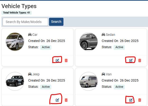 Update or Modify a Vehicle Type