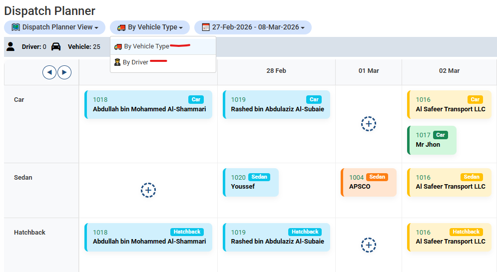 Dispatch Planner – View Options