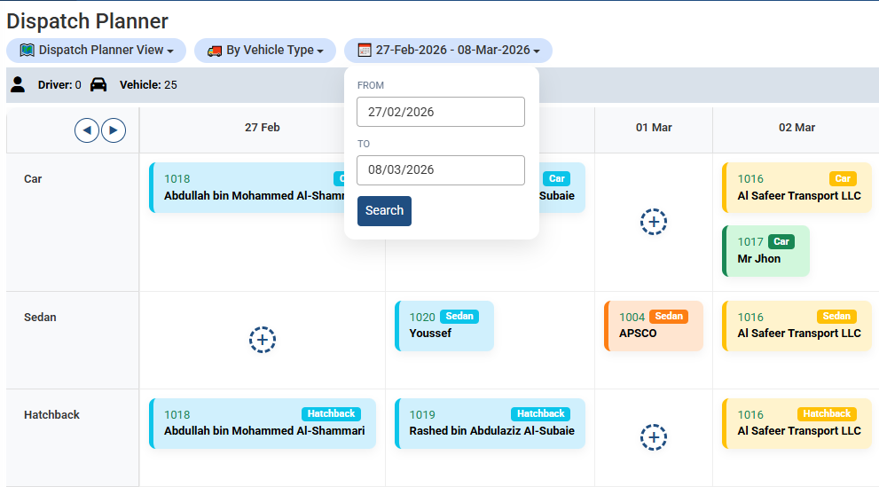 Dispatch Planner – View Options