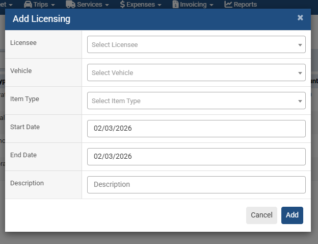 Add Vehicle Licensing