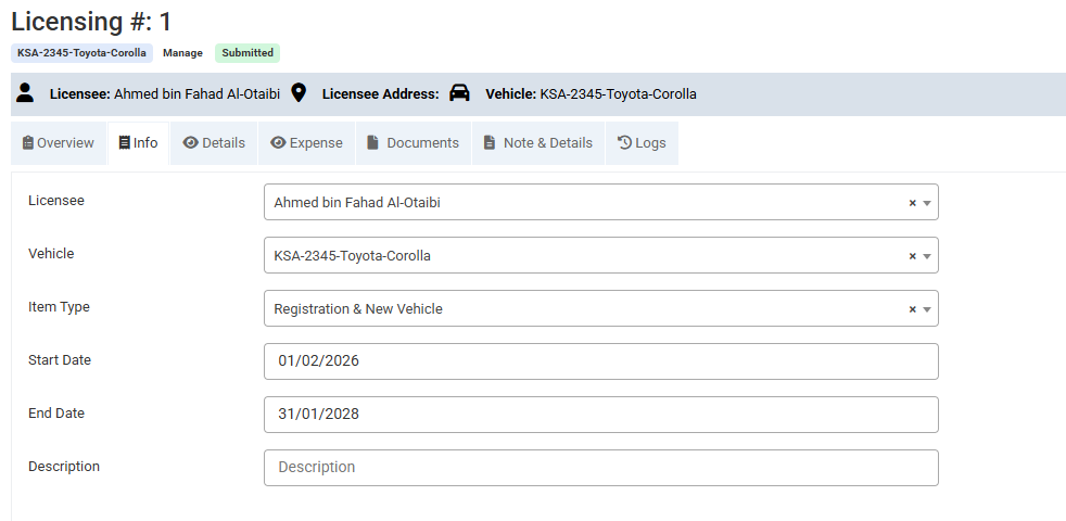 Add Vehicle Licensing