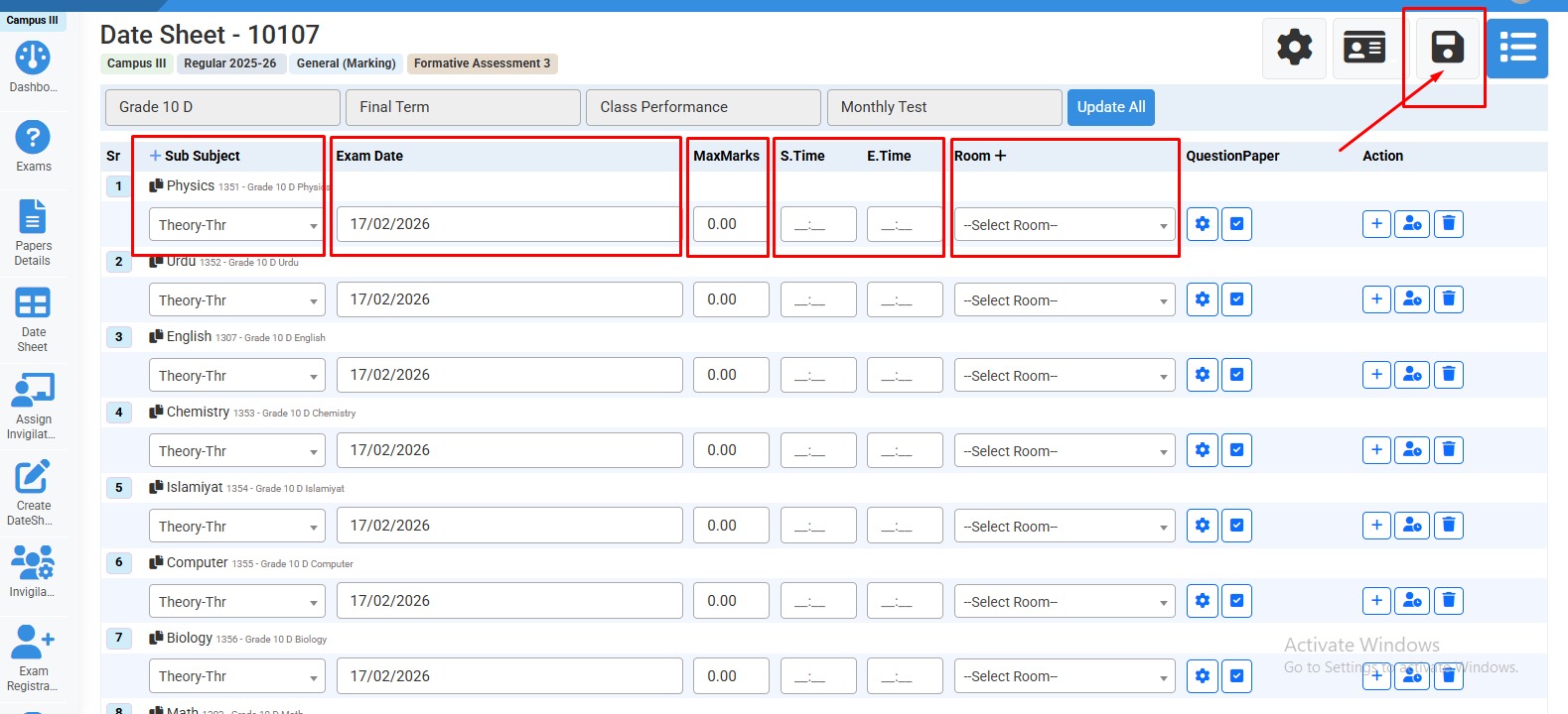 How to update or modify date sheet