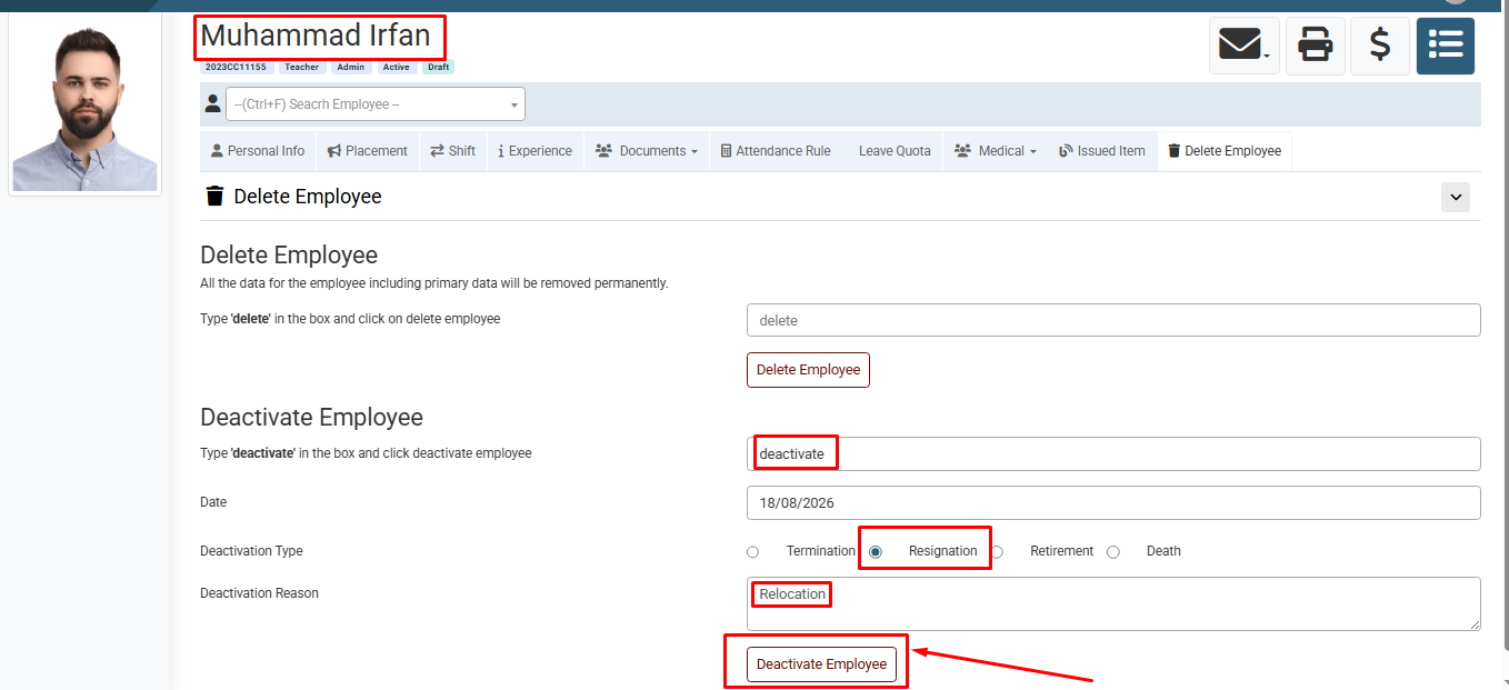 How to Deactivate an Employee Profile