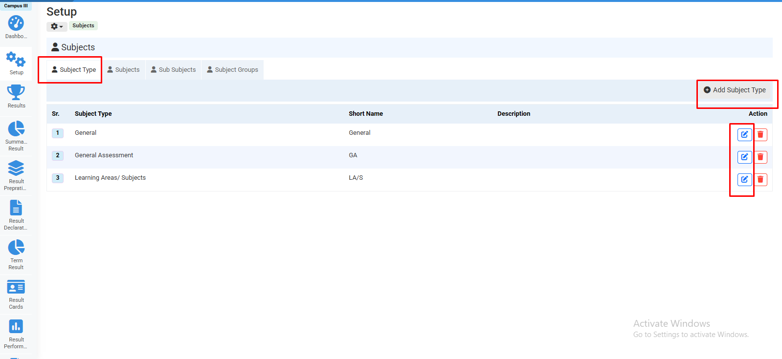 How to Update Subjects in Result Setup