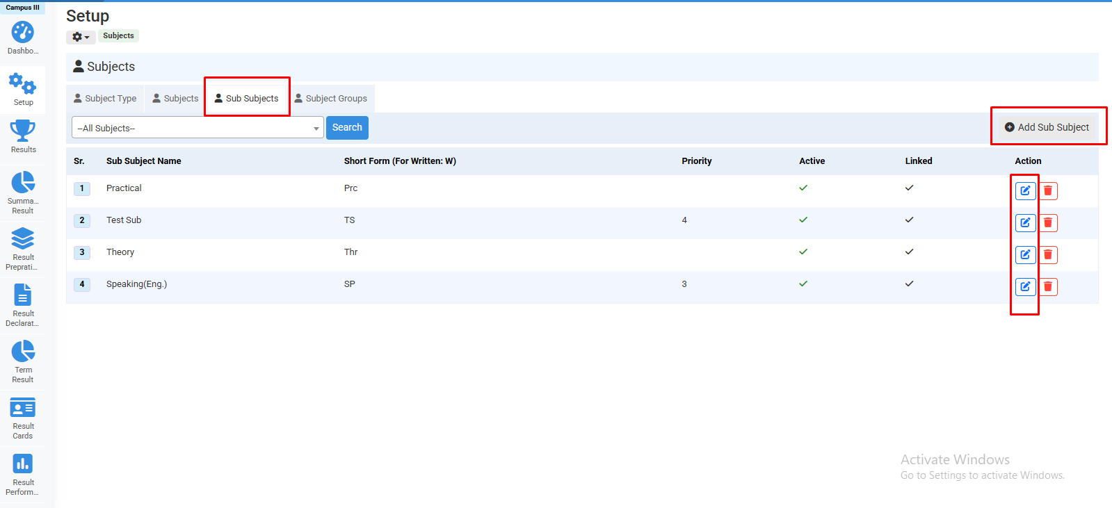 How to Update Subjects in Result Setup