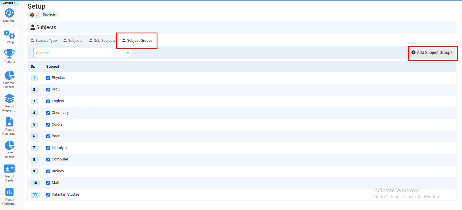 How to Update Subjects in Result Setup